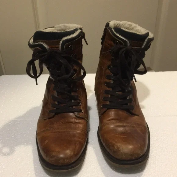 RARE! Steve Madden mens leather suede faux fur lined Osborne combat boots size 8
